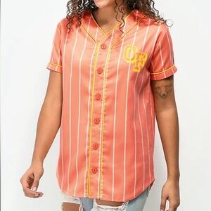 Odd Future Pink, Yellow, & White Striped Button-Up Baseball Jersey